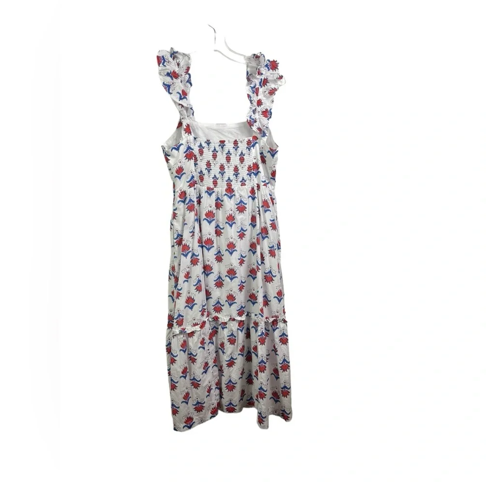 J. Crew White Midi Dress with Red & Blue Floral Print